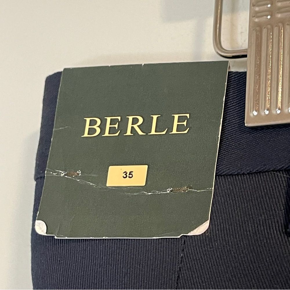 Berle Mens Dress Pants Blue Pockets Flat Front Belt Loops 35xRaw edge New - Picture 4 of 6